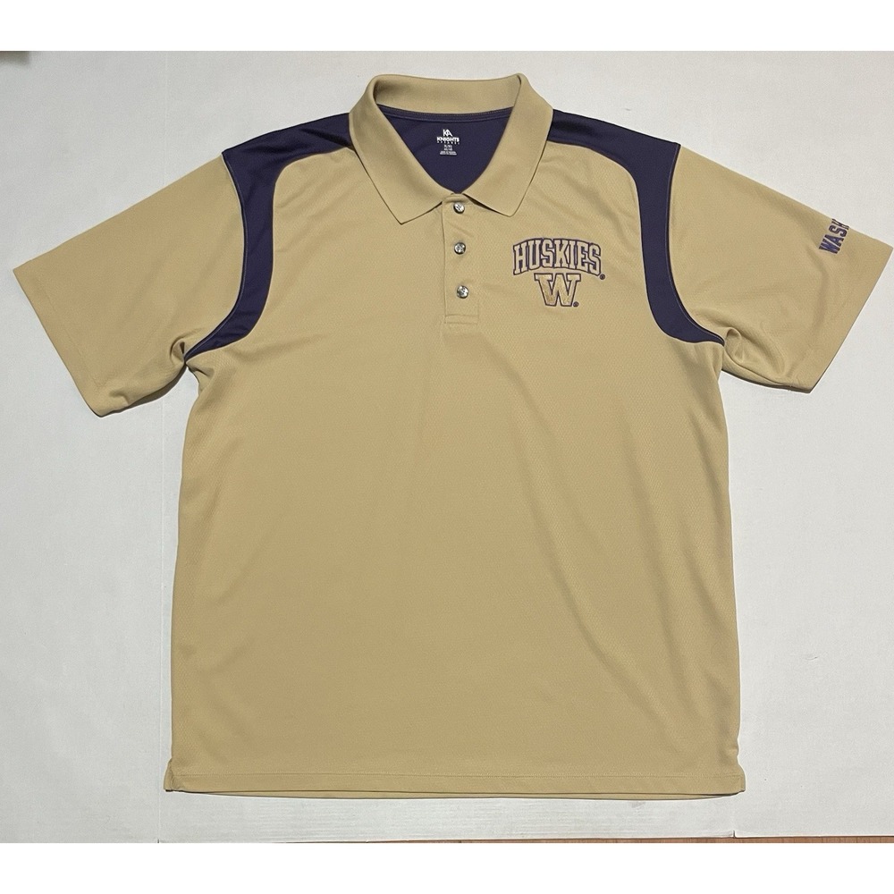 Knights Apparel Mens Size‎ XL UW Washington Huskies Gold Embroidered Polo Shirt